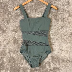 Carmen Marc Valvo Swimwear Sage Green One Piece Swimsuit 8 Mesh Cutout